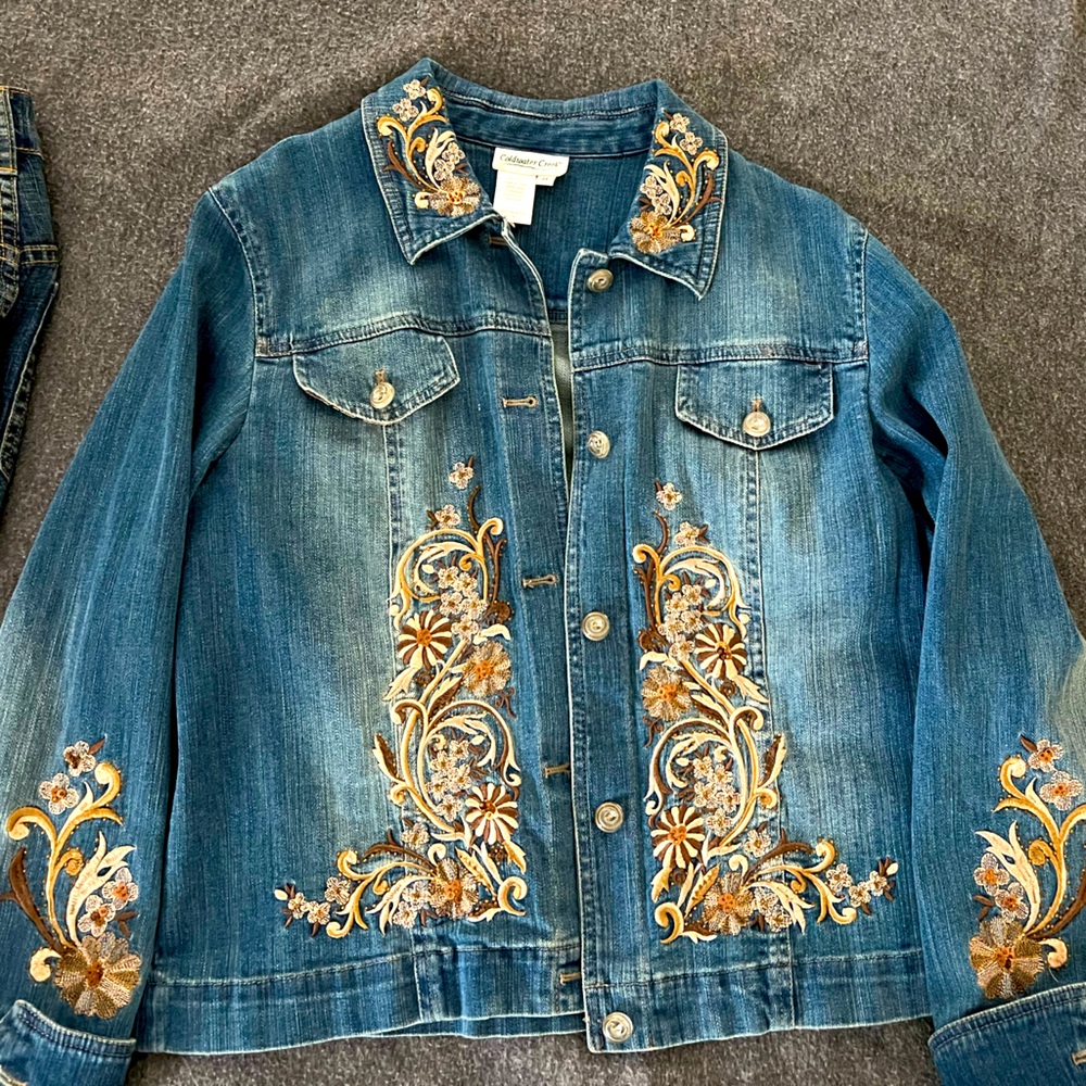 Embroidered, beaded, denim jacket - Coldwater Creek